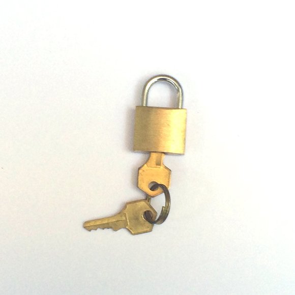 3/4" wide Small gold brass metal padlock with key for storage or travel - Picture 2 of 7